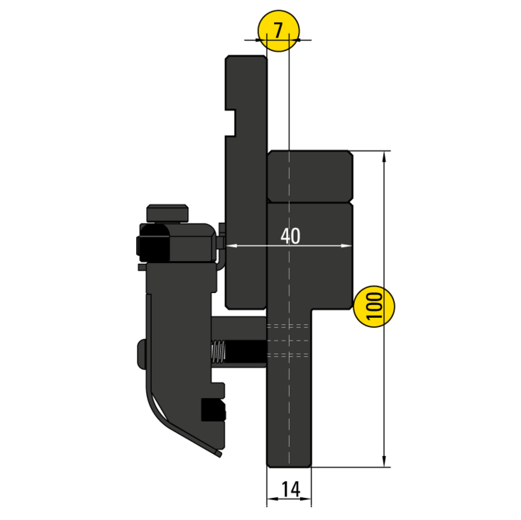 50.107 SpeedGrip Bovenklemming met Bombeerspie H=100,0 mm
Hartlijn op 7,0 mm