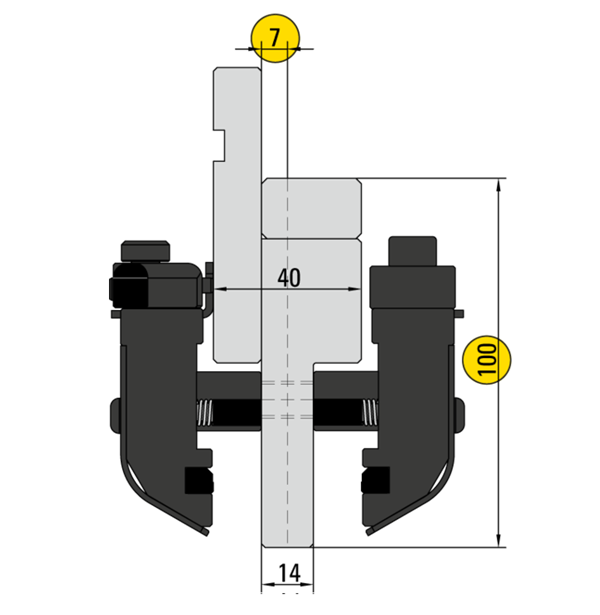51.107 SpeedGrip Double Bovenklemming met Bombeerspie H=100,0 mm
Hartlijn op 7,0 mm