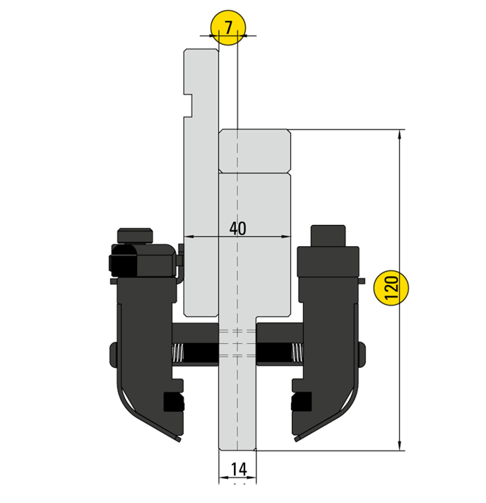 51.127 SpeedGrip Double Bovenklemming met Bombeerspie H=120,0 mm
Hartlijn op 7,0 mm
