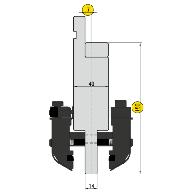 51.157 SpeedGrip Double Bovenklemming met Bombeerspie H=150,0 mm
Hartlijn op 7,0 mm
