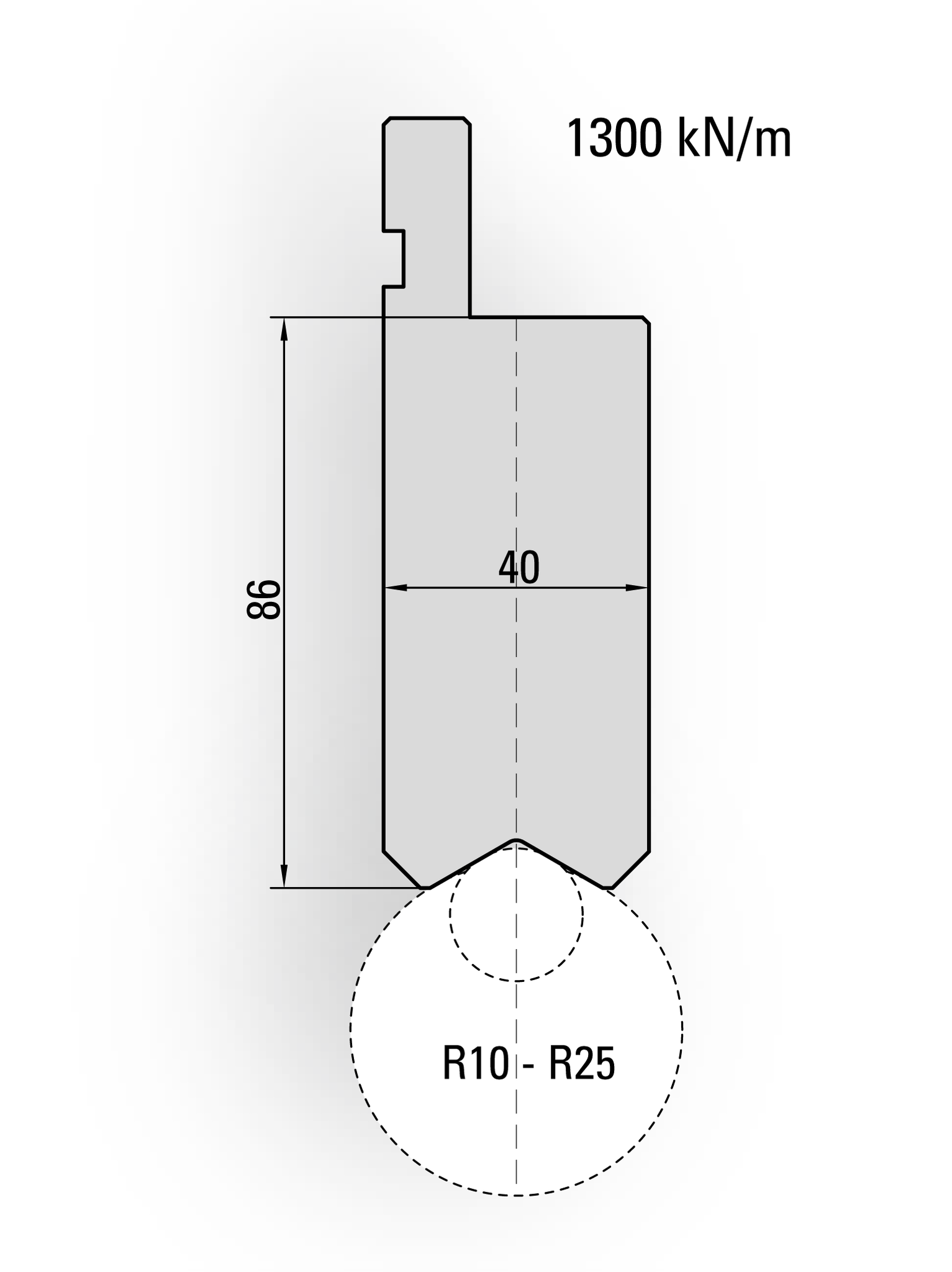 10.192-550S Houder Radiusgereedschap Type II / H=86 / L=550 mm Ged.
