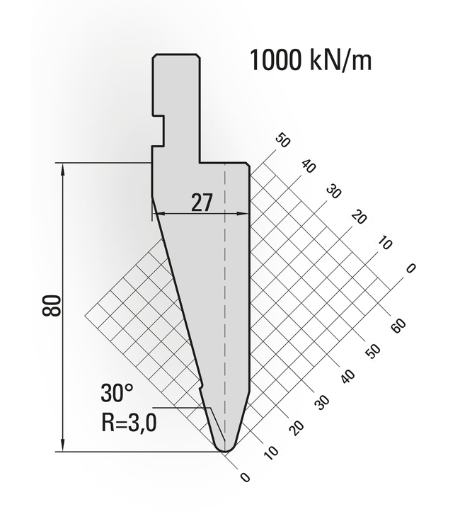 10.511-800S 30° / R=3,0 / H=80 / L=800 mm Ged.