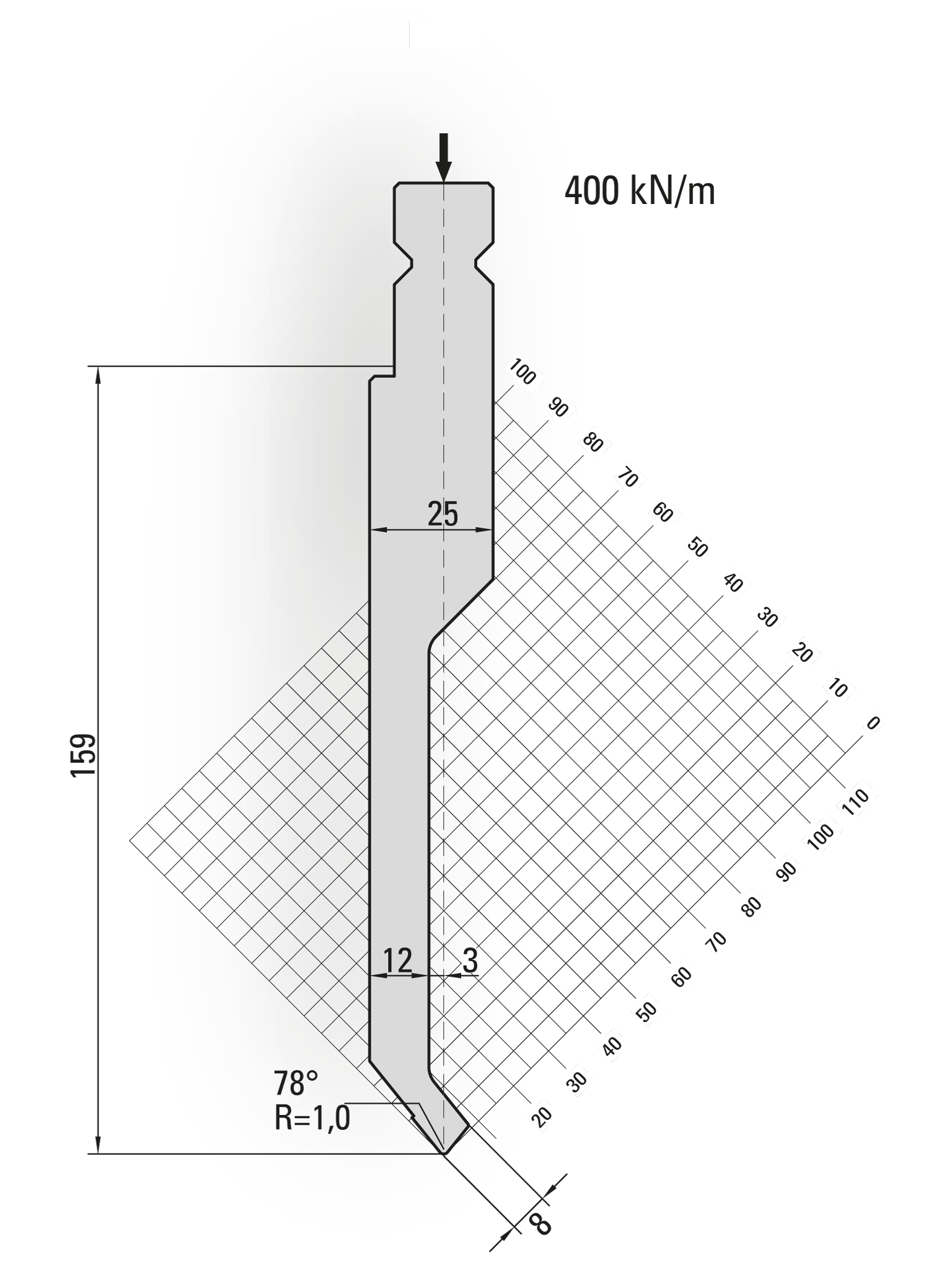 16.201-510-Pin 78° / R=1,0 / H=159 / L=510 mm