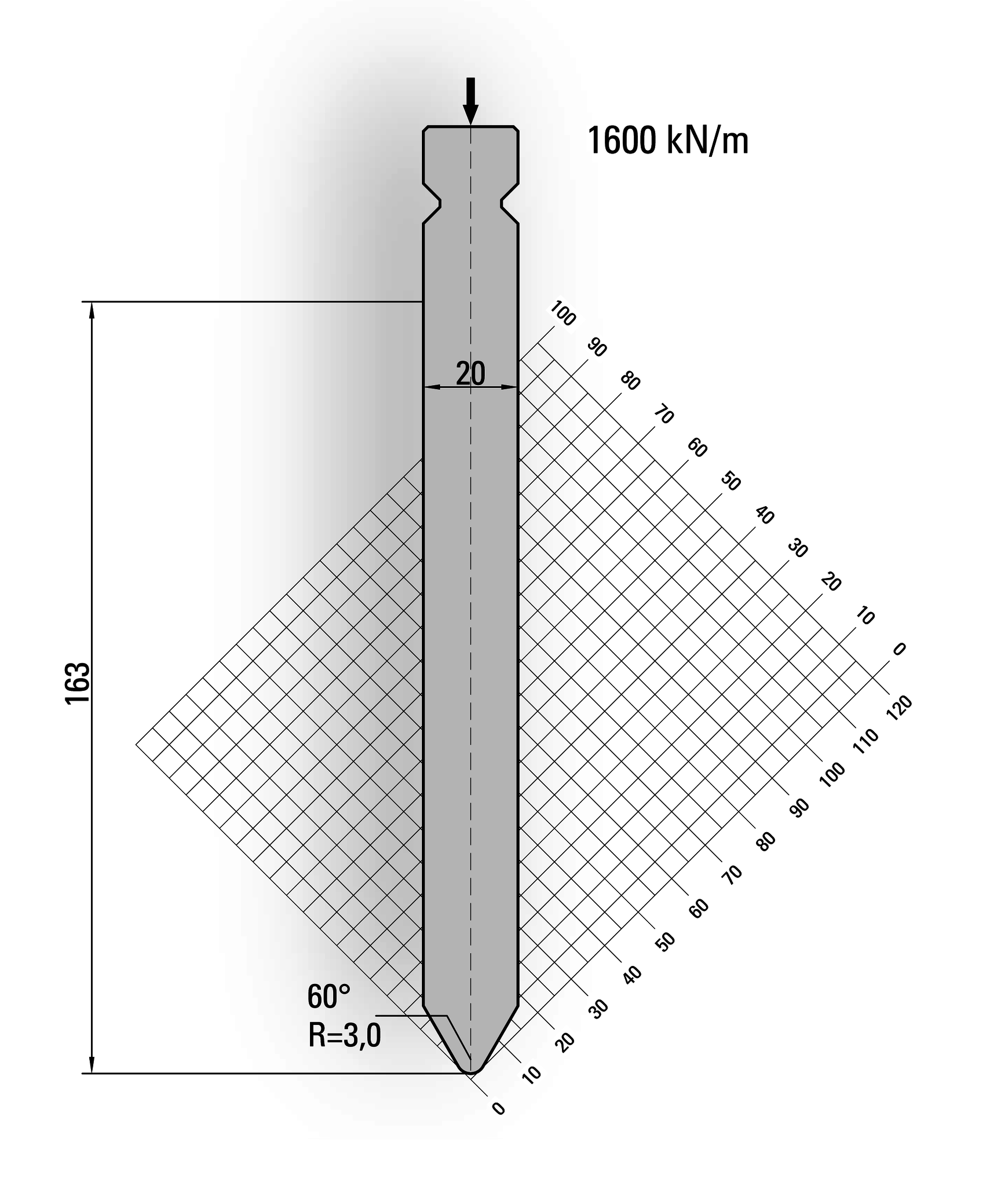 19.024-200 60° / R=3,0 / H=163 / L=200 mm