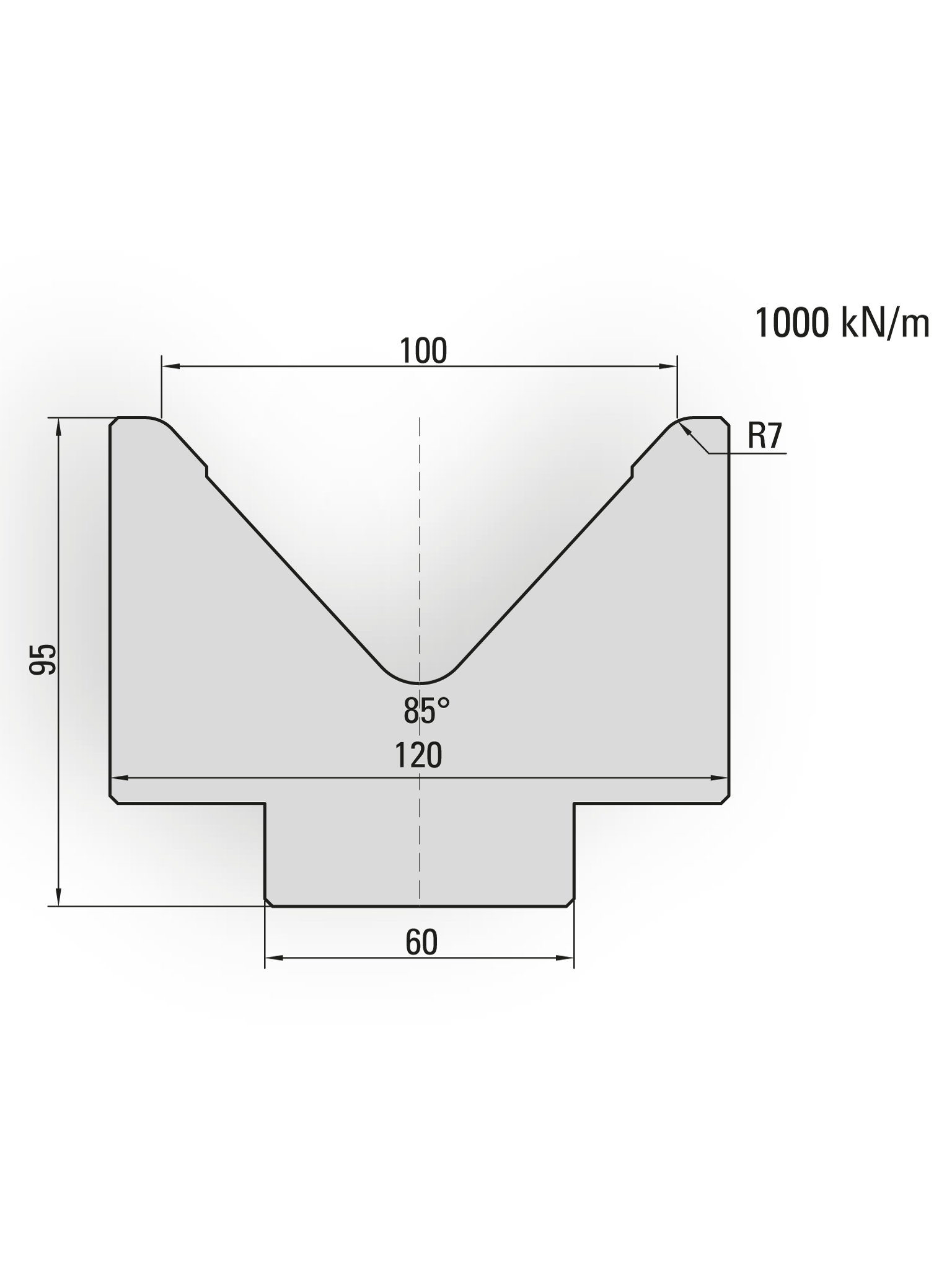 20.215-835 1-V Matrijs / 85° / V=100 / L=835 mm