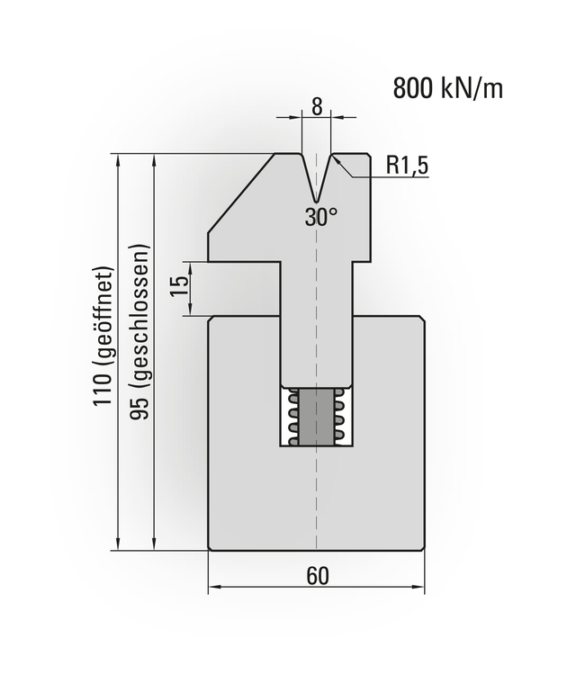 20.303-835 Geveerde Dichtdrukmatrijs / 30° / V=8 / R=1,5 / L=835 mm