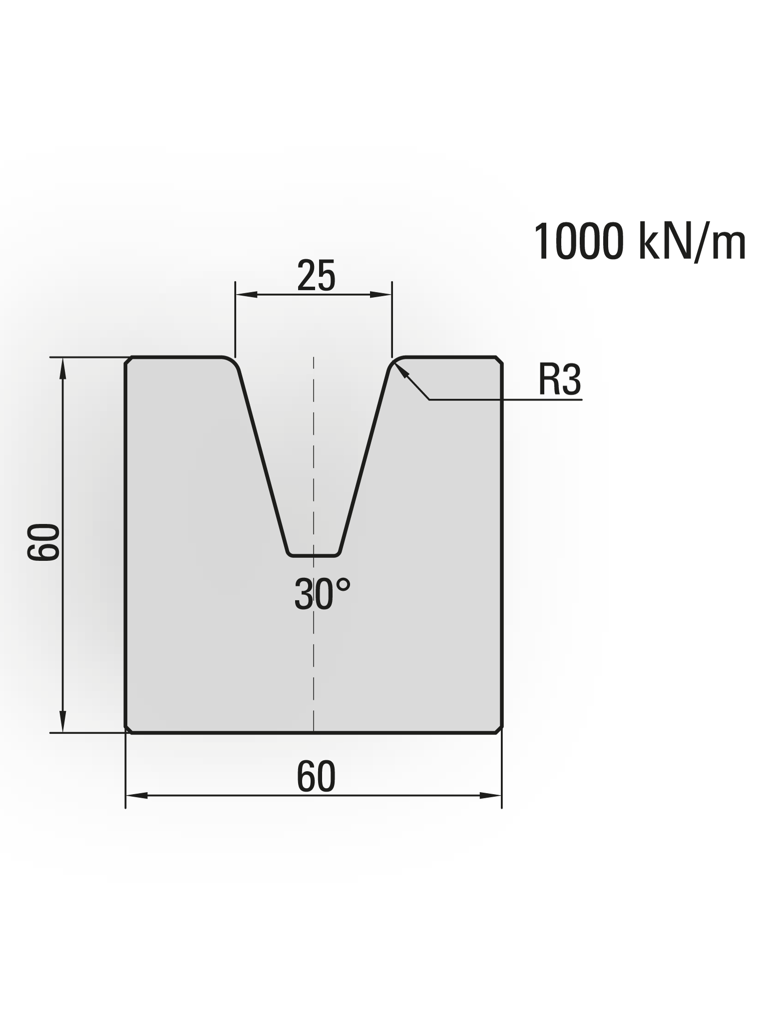 20.325-835 1-V Matrijs / 30° / V=25 / L=835 mm