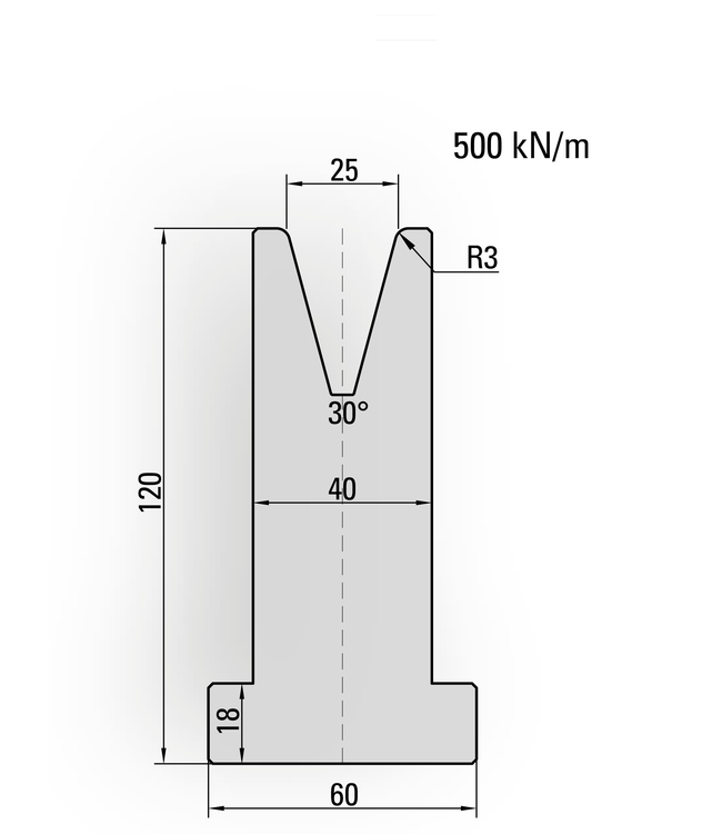 20.403-800S T-Matrijs / 30° / V=25 / L=800 mm Ged.