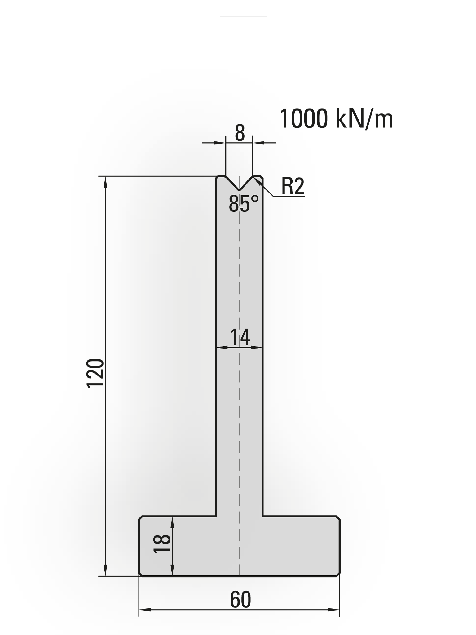 21.508-835 T-Matrijs / 85° / V=8 / L=835 mm