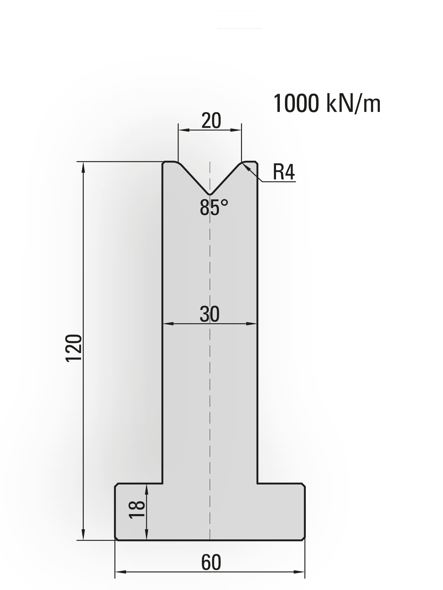 21.520-835 T-Matrijs / 85° / V=20 / L=835 mm