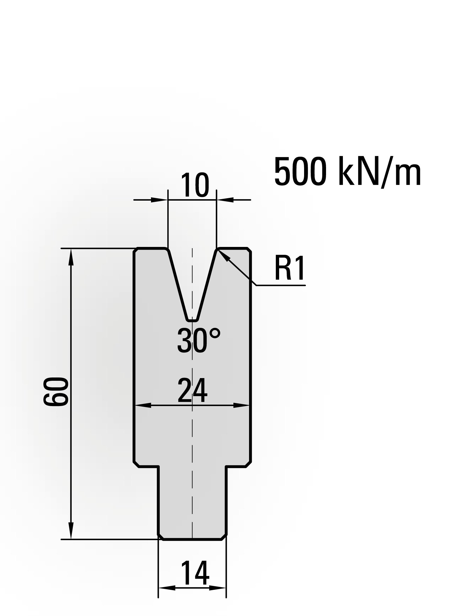 22.310-415 1-V Matrijs / 30° / V=10 / L=415 mm