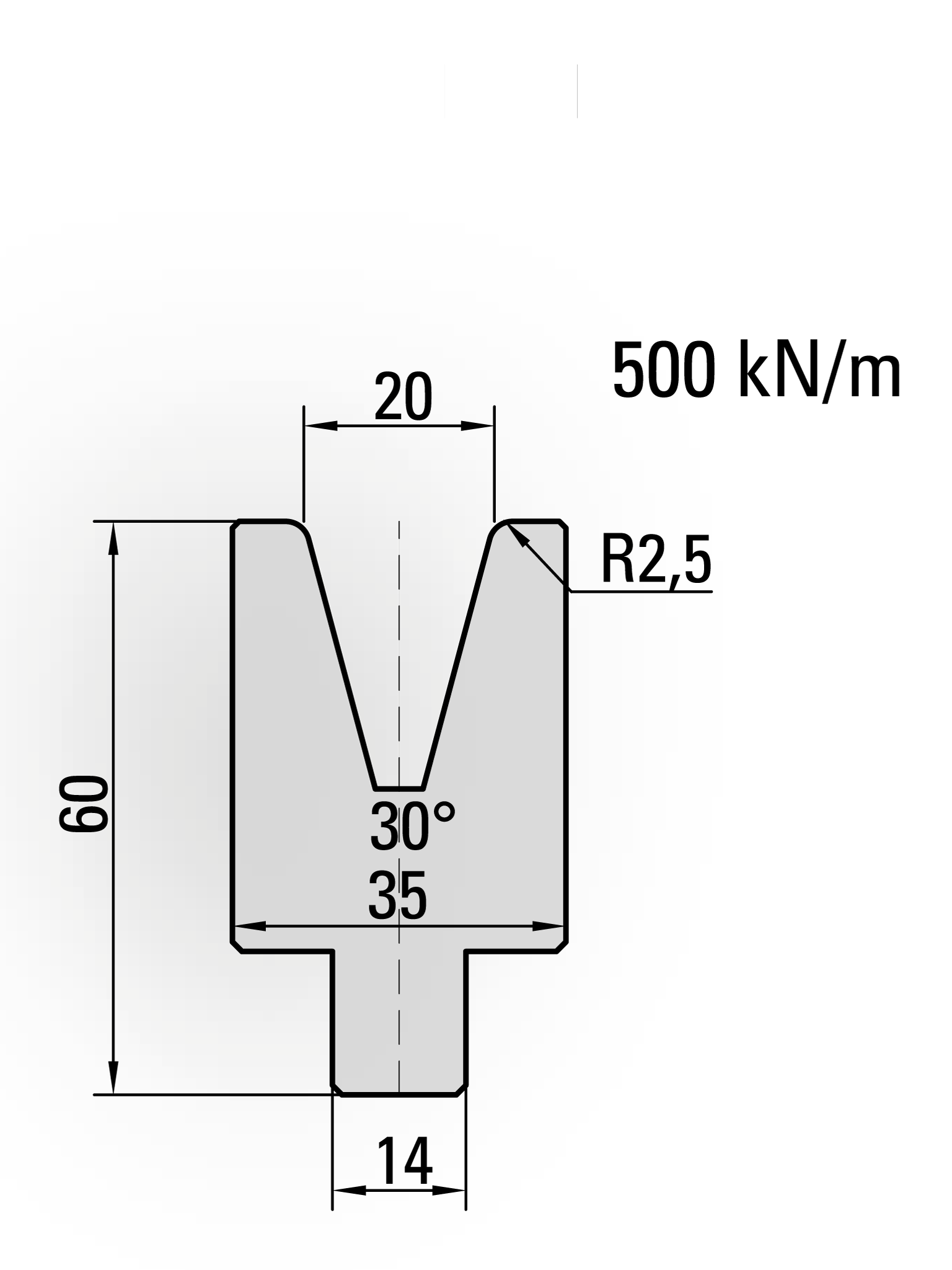 22.320-800S 1-V Matrijs / 30° / V=20 / L=800 mm Ged.