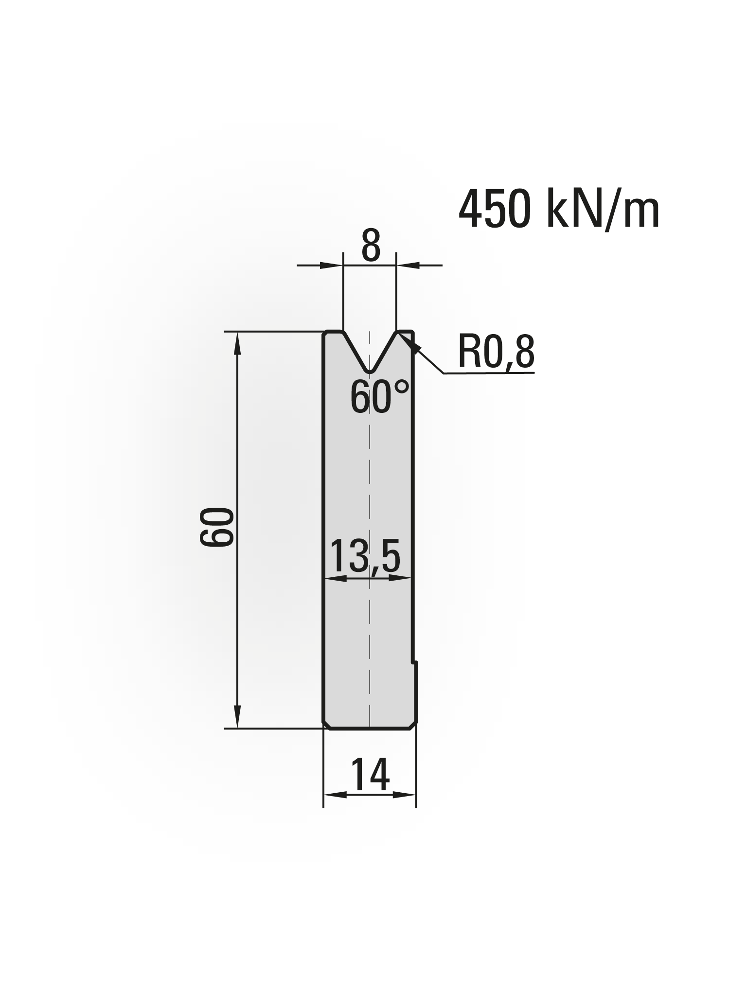 22.608-835 1-V Matrijs / 60° / V=8 / L=835 mm