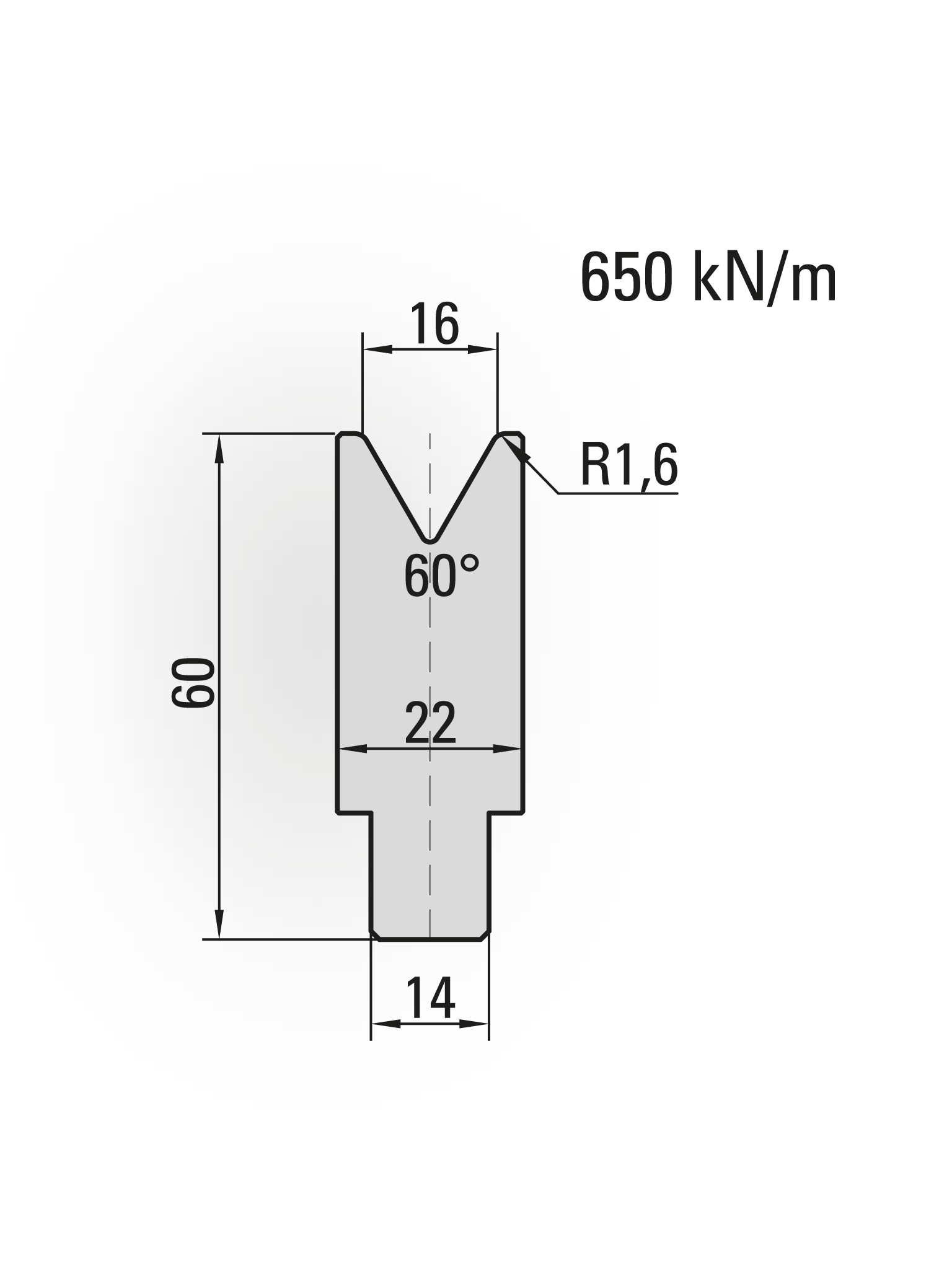 22.616-835 1-V Matrijs / 60° / V=16 / L=835 mm