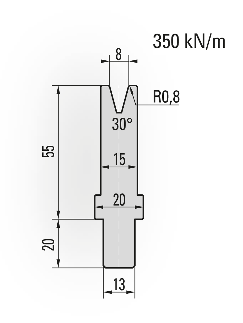 24.014-515 1-V Matrijs / 30° / V=8 / L=515 mm