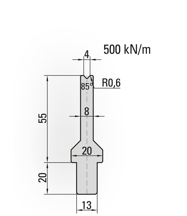 24.100-515 1-V Matrijs / 85° / V=4 / L=515 mm