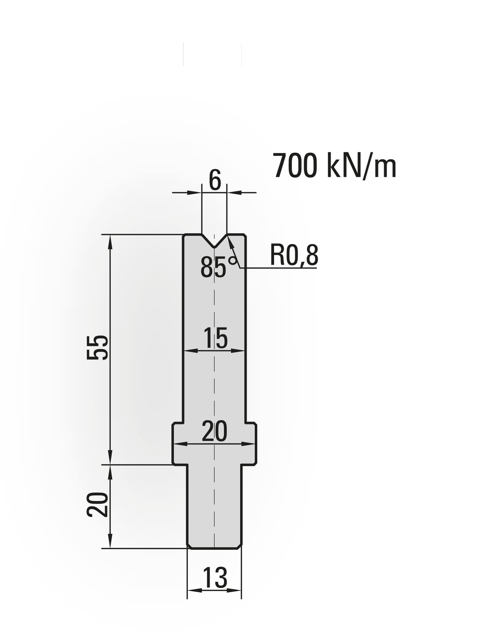 24.101-300 1-V Matrijs / 85° / V=6 / L=300 mm