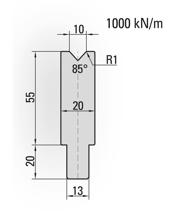 24.104-550S 1-V Matrijs / 85° / V=10 / L=550 mm Ged.