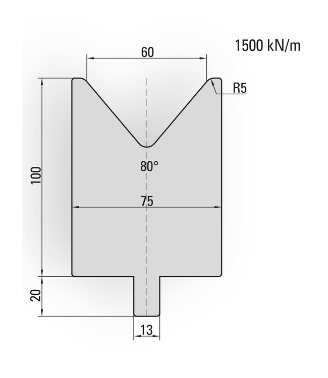 25.111-550S 1-V Matrijs / 80° / V=60 / L=550 mm Ged.