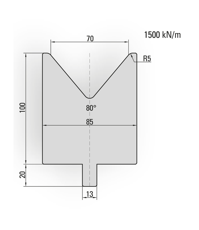 25.112-500 1-V Matrijs / 80° / V=70 / L=500 mm