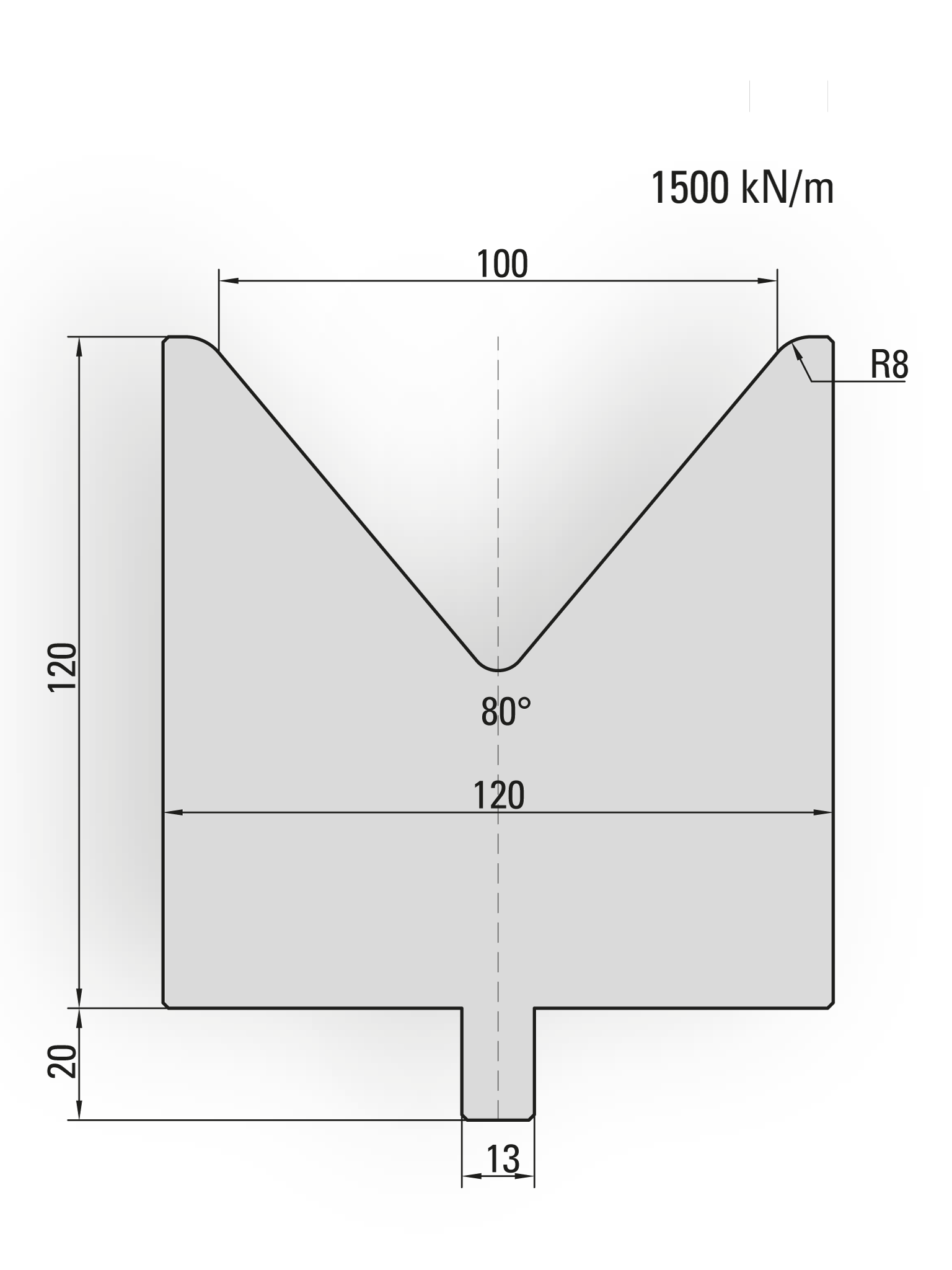 25.115-100 1-V Matrijs / 80° / V=100 / L=100 mm