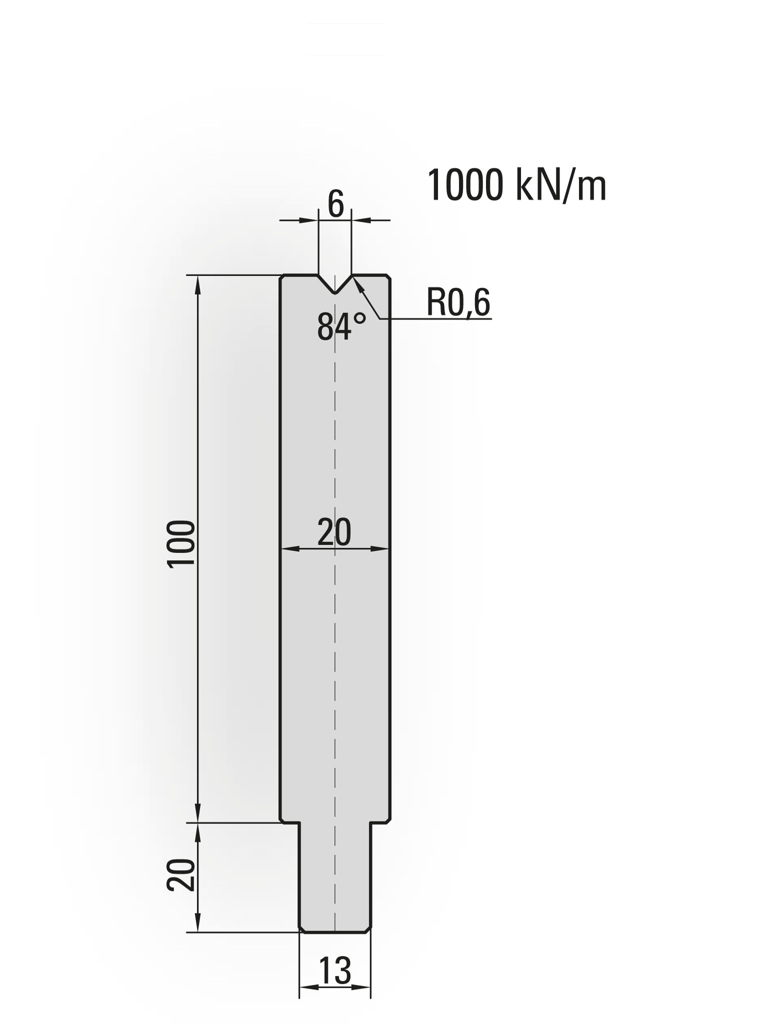 25.201-500 1-V Matrijs / 84° / V=6 / L=500 mm