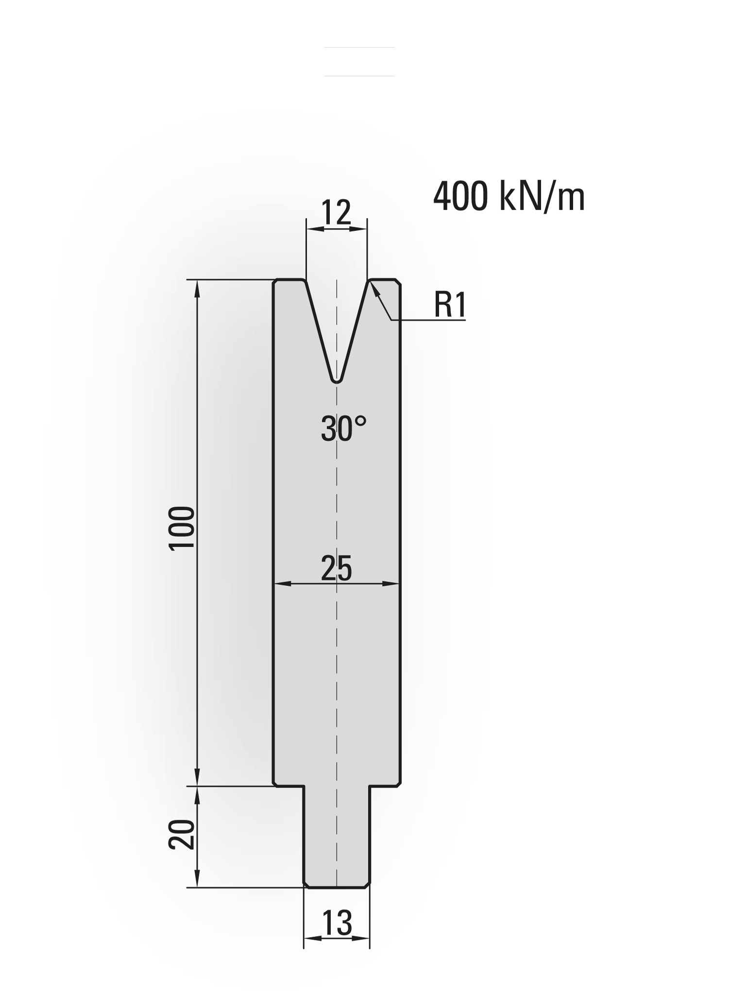 25.404-500 1-V Matrijs / 30° / V=12 / L=500 mm
