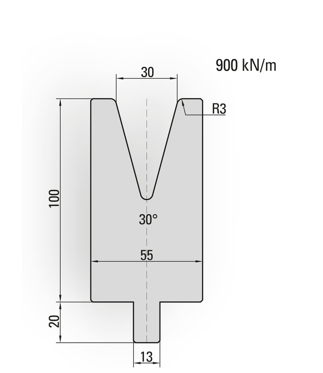 25.408-500 1-V Matrijs / 30° / V=30 / L=500 mm