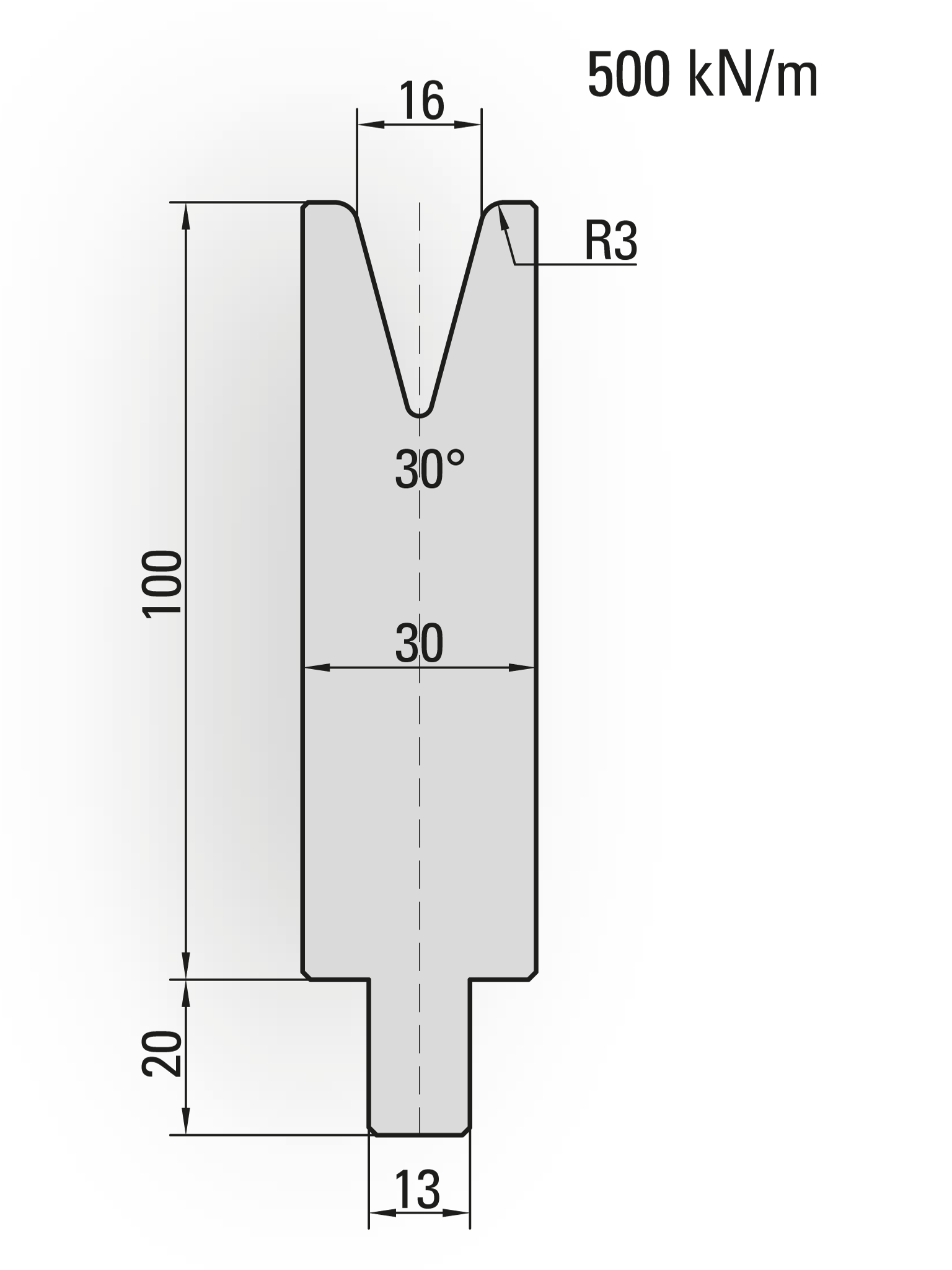 25.425-300 1-V Matrijs / 30° / V=16 / L=300 mm