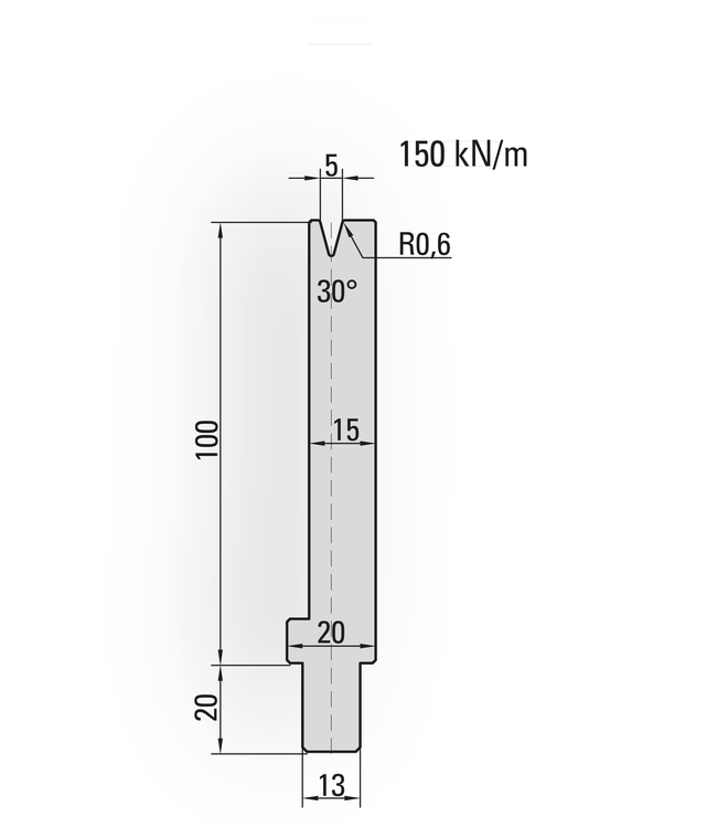25.500-550S 1-V Matrijs / 30° / V=5 / L=550 mm Ged.