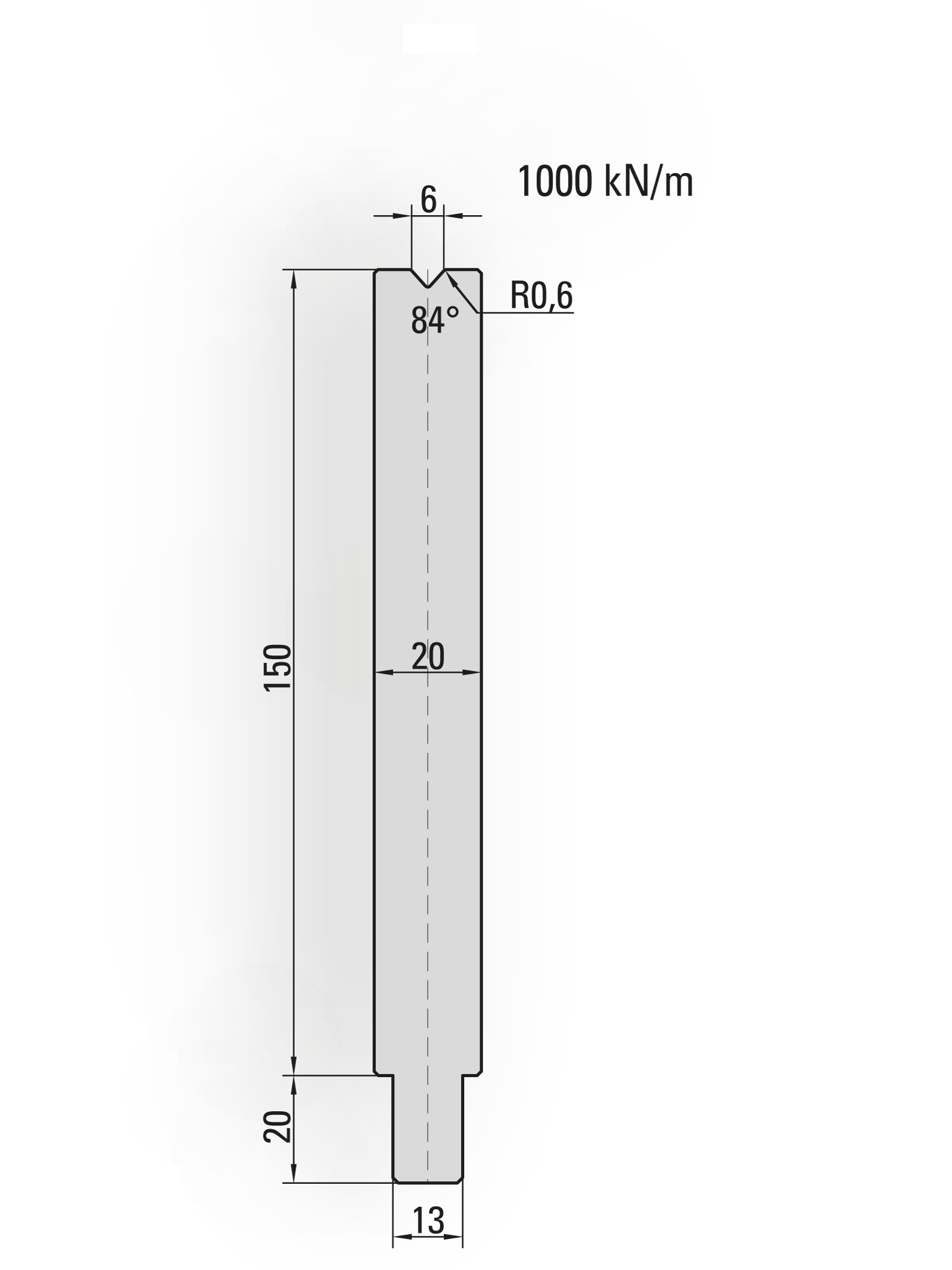 25.621-100 1-V Matrijs / 84° / V=6 / L=100 mm