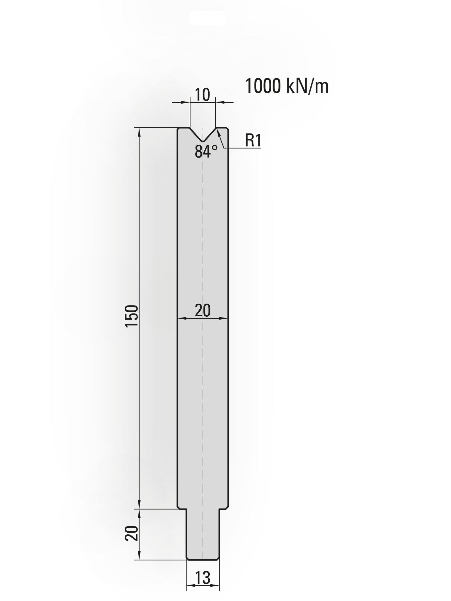 25.623-500 1-V Matrijs / 84° / V=10 / L=500 mm