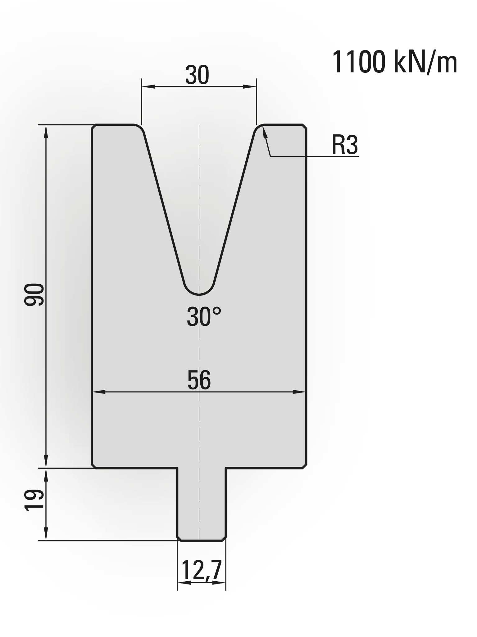 26.207-510 1-V Matrijs / 30° / V=30 / L=510 mm