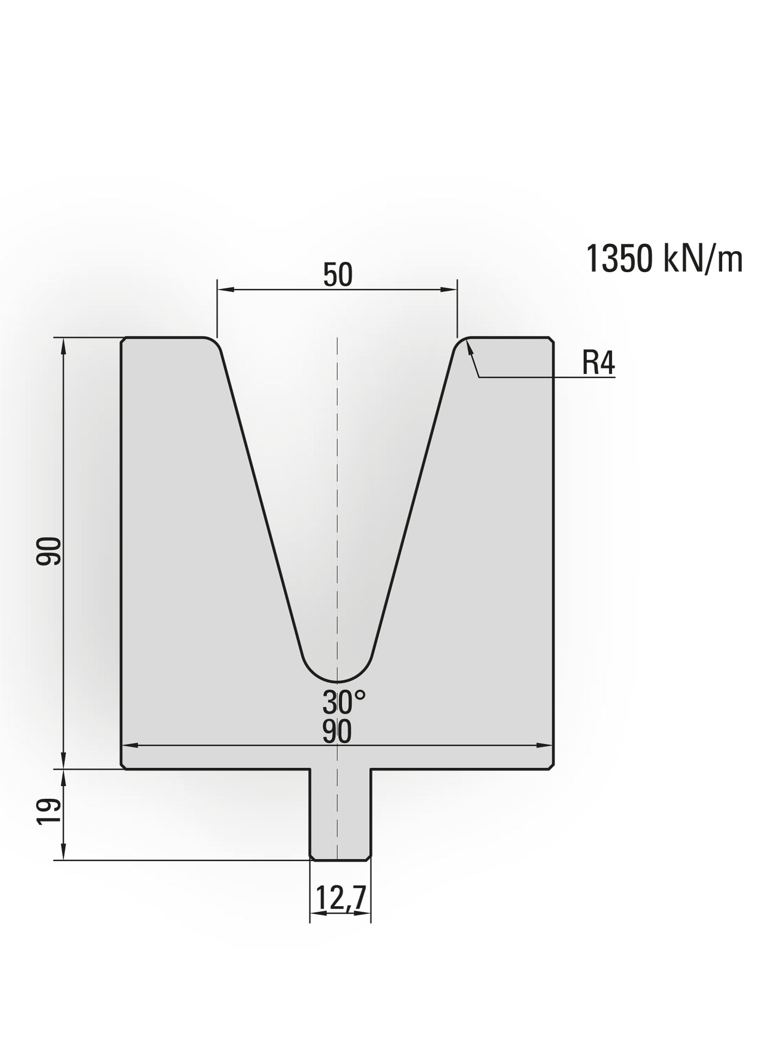 26.209-250 1-V Matrijs / 30° / V=50 / L=250 mm