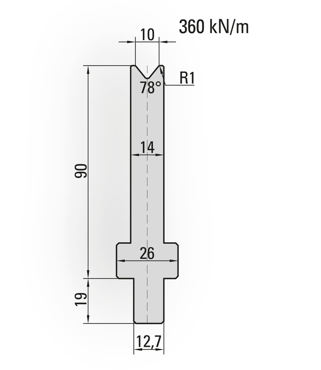 26.213-510 1-V Matrijs / 78° / V=10 / L=510 mm