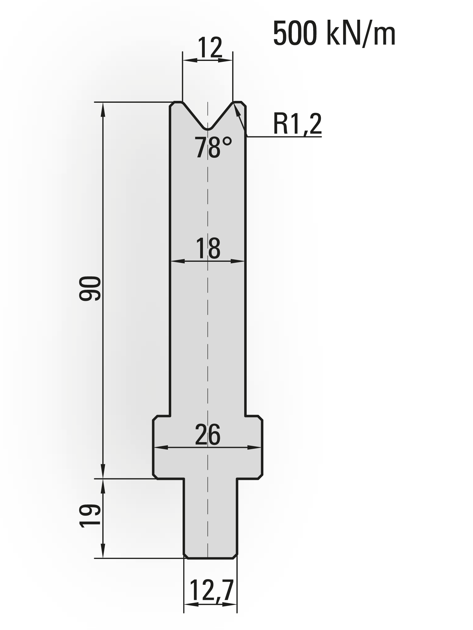 26.214-510 1-V Matrijs / 78° / V=12 / L=510 mm