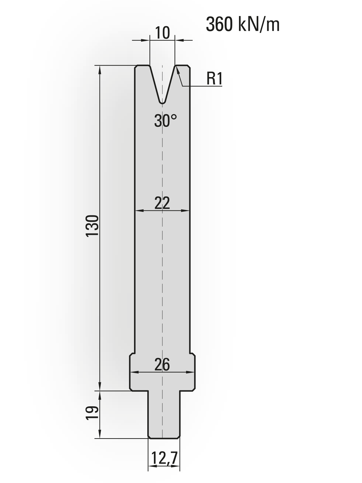 26.252-510 1-V Matrijs / 30° / V=10 / L=510 mm