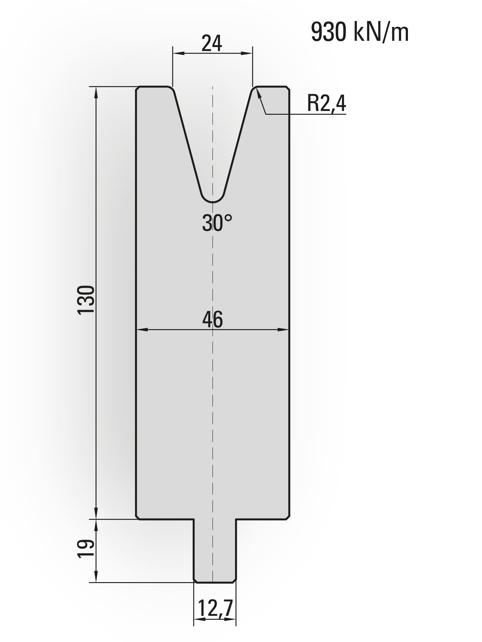 26.256-550S 1-V Matrijs / 30° / V=24 / L=550 mm Ged.