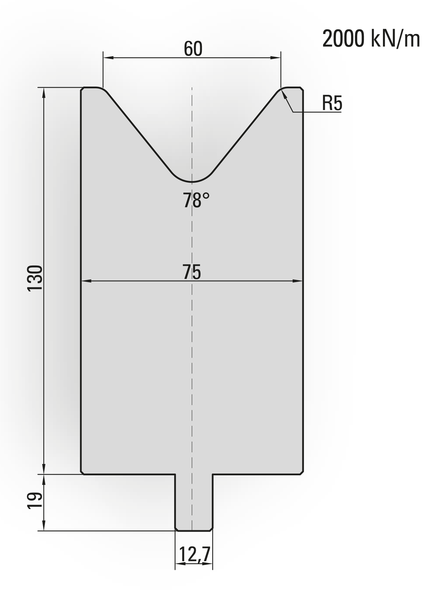 26.272-510 1-V Matrijs / 78° / V=60 / L=510 mm