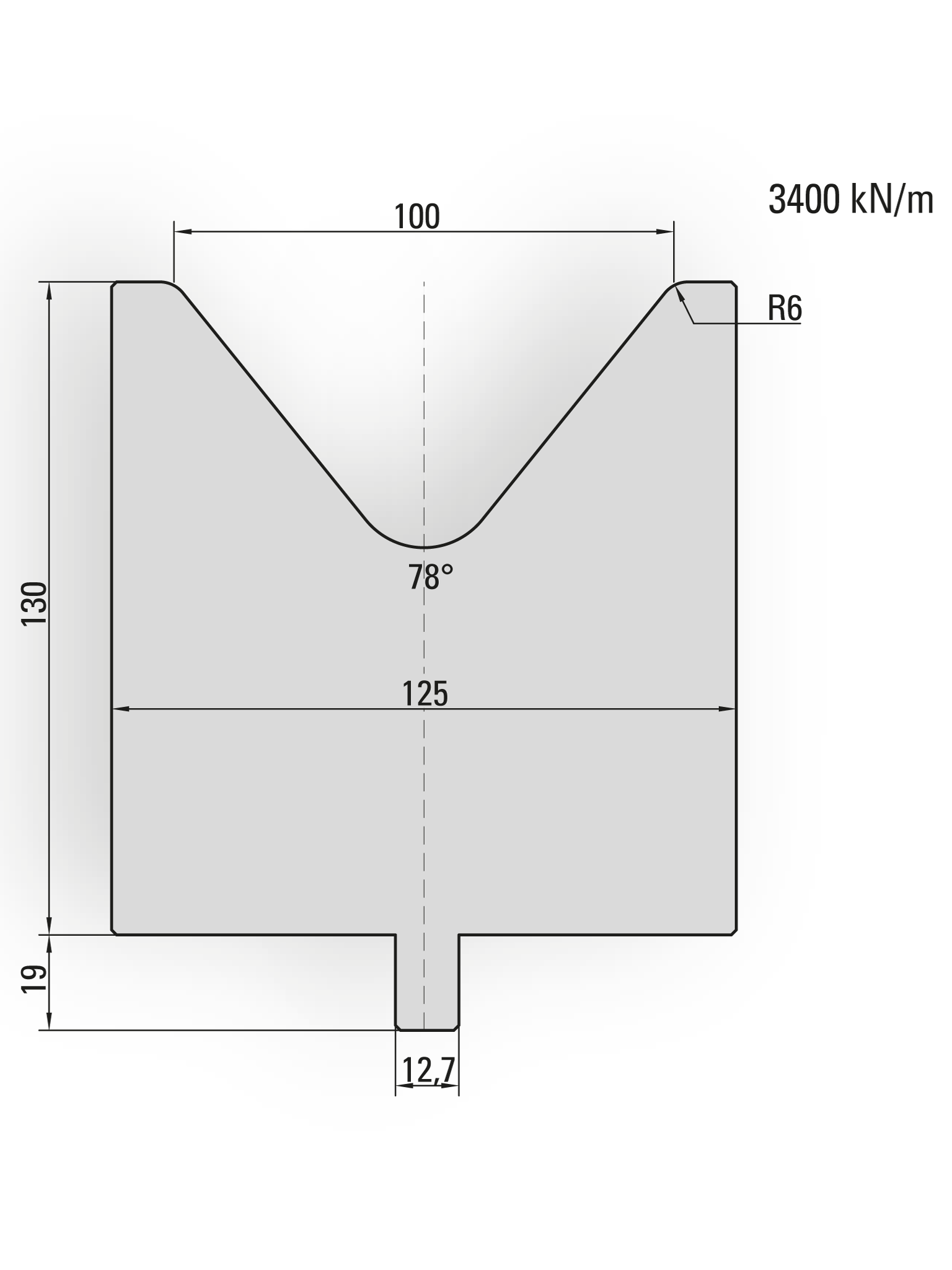 26.274-510 1-V Matrijs / 78° / V=100 / L=510 mm