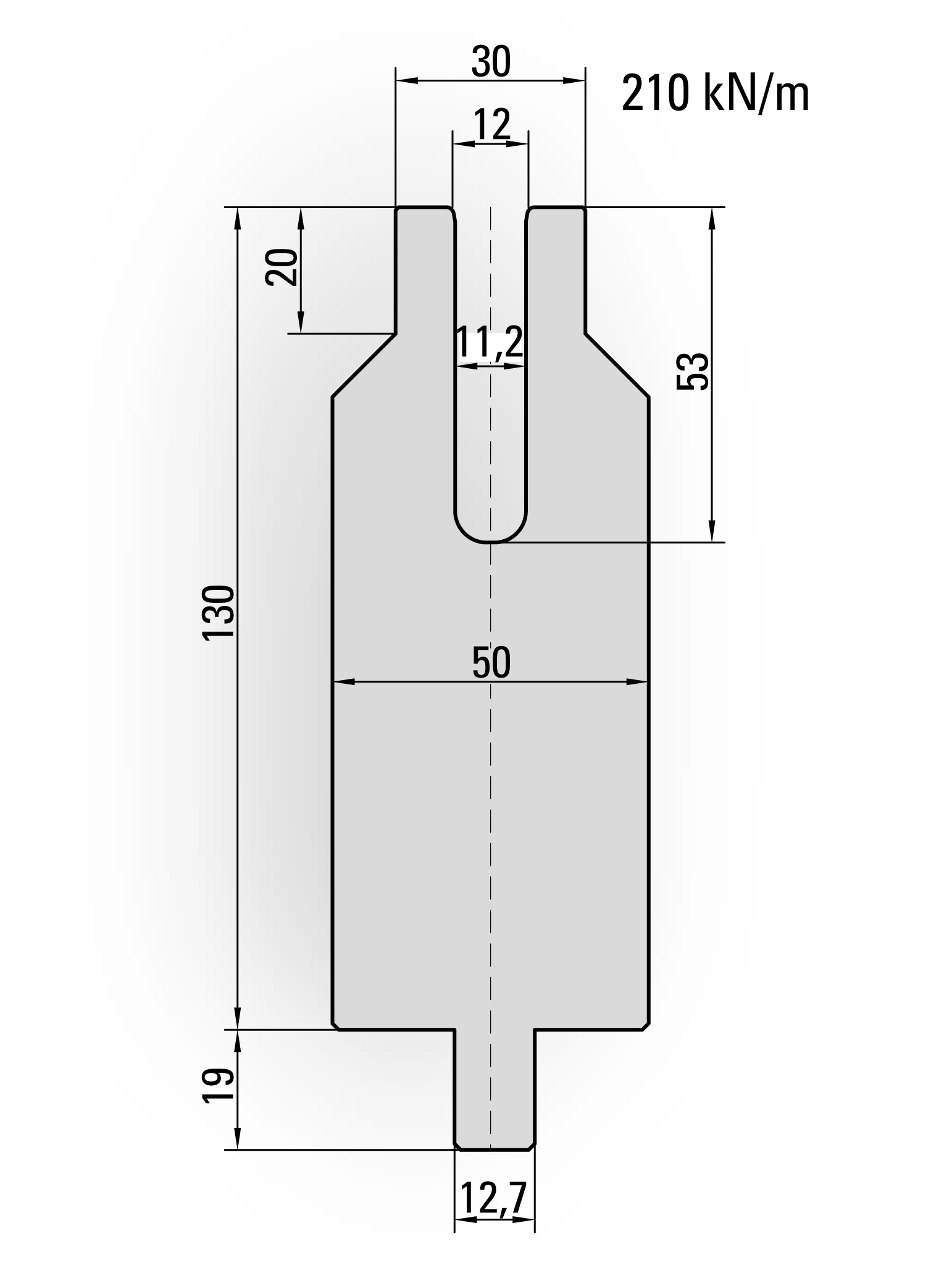 26.912-550S Dichtdrukmatrijs / U=11,2x53 / L=550 mm Ged.