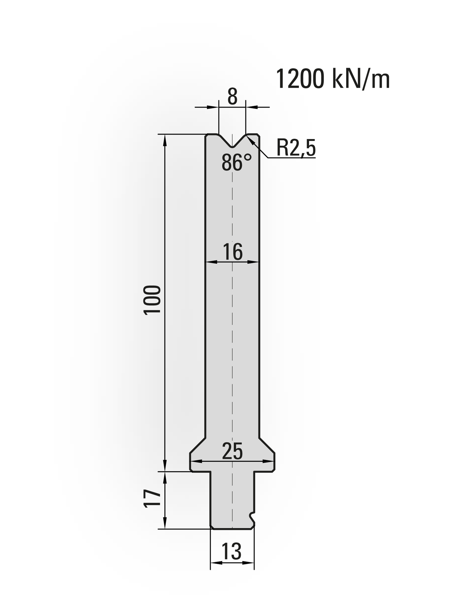 29.290-515 1-V Matrijs / 86° / V=8 / L=515 mm