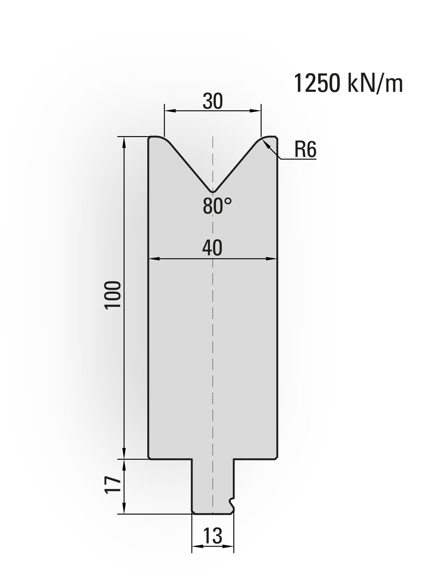 29.324-515 1-V Matrijs / 80° / V=30 / L=515 mm
