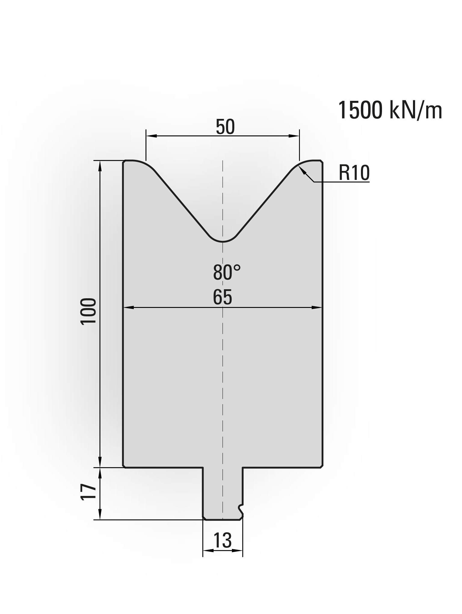 29.326-300 1-V Matrijs / 80° / V=50 / L=300 mm