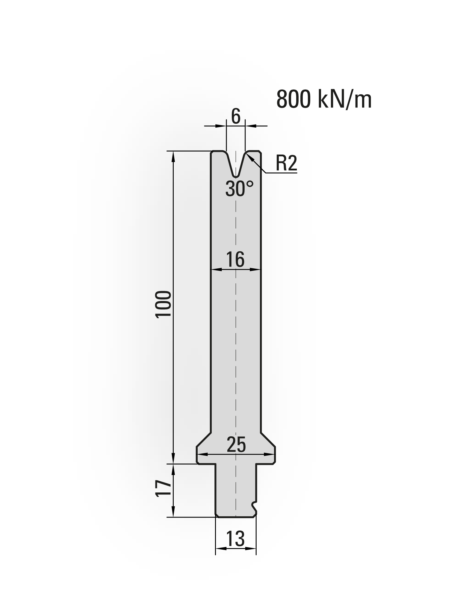 29.361-515 1-V Matrijs / 30° / V=6 / L=515 mm
