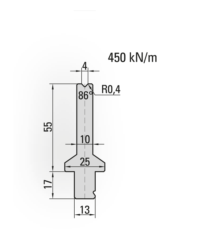 29.524-515 1-V Matrijs / 86° / V=4 / L=515 mm