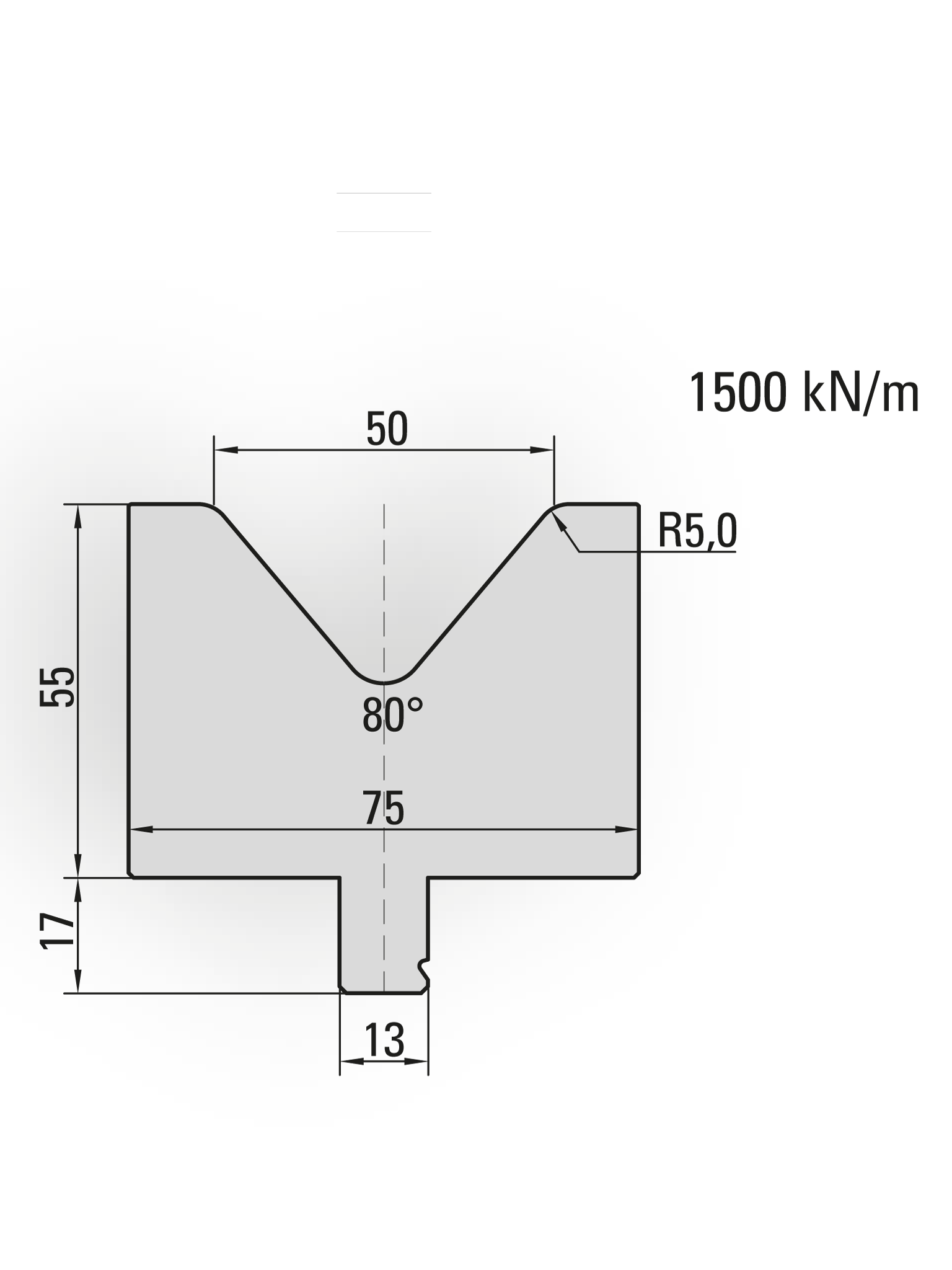 29.535-515 1-V Matrijs / 80° / V=50 / L=515 mm