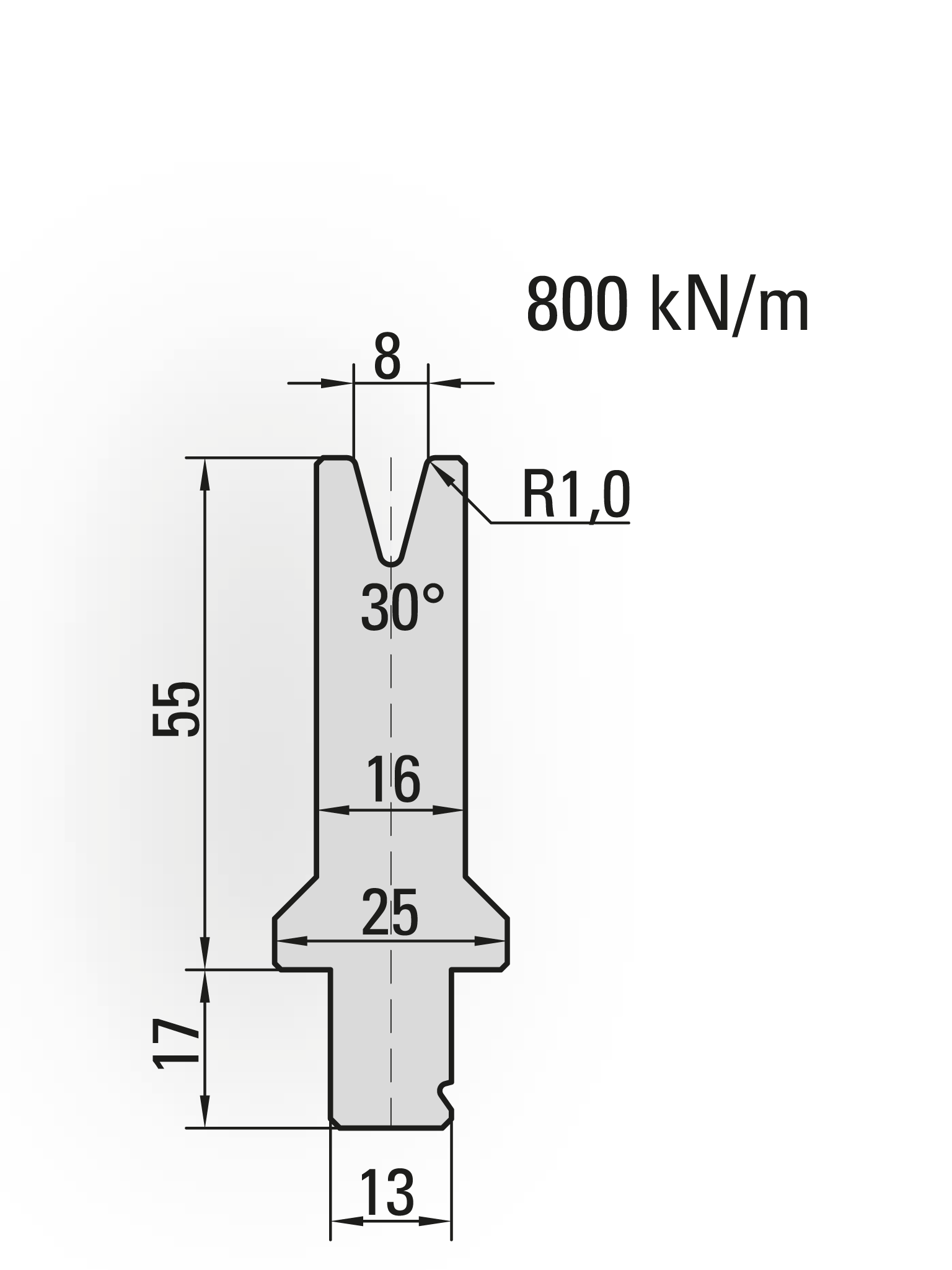 29.551-300 1-V Matrijs / 30° / V=8 / L=300 mm