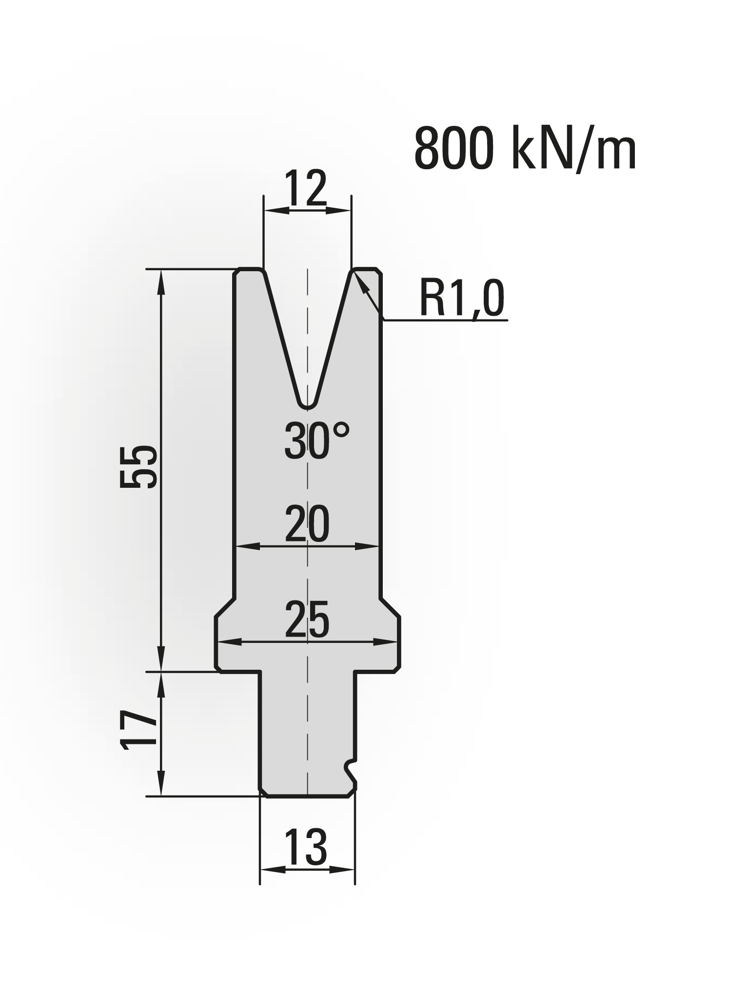 29.552-515 1-V Matrijs / 30° / V=12 / L=515 mm