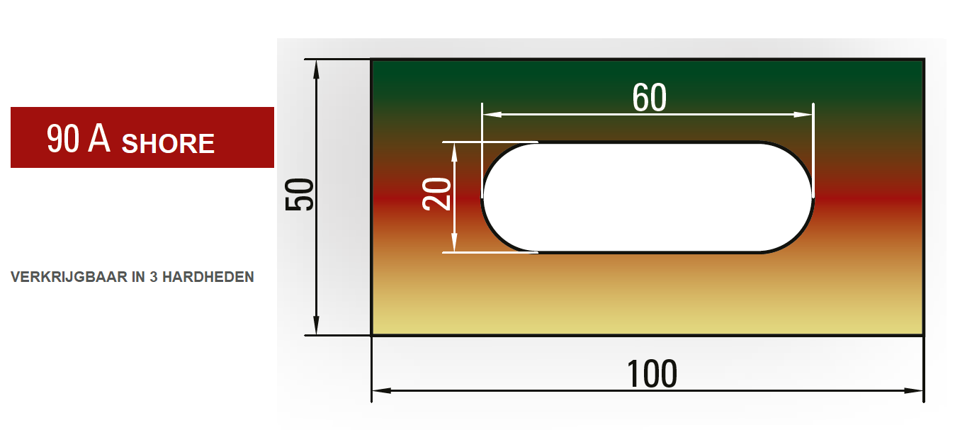 35.490-415 PU-Kussen+kerngat 50x100 / 90 Shore / L=415 mm